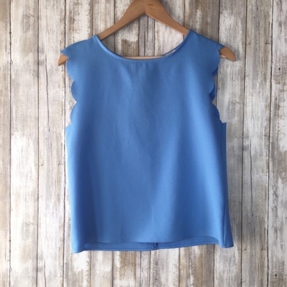 Everly Blue Scalloped Sleeve Blouse - Picture 1 of 4